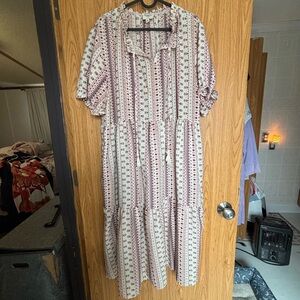 Hayden Cream and Red Striped Midi Dress